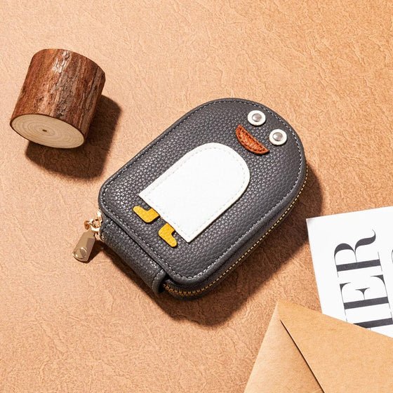 Söt plånbok i PU-material med pingvinmönster för kreditkort och mynt