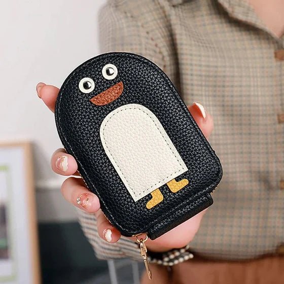Söt plånbok i PU-material med pingvinmönster för kreditkort och mynt